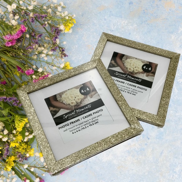 Set of 2  Picture Frames Gold Glitter Photo Frame with Mat Poster Frame 4 x 4 in - Picture 1 of 8
